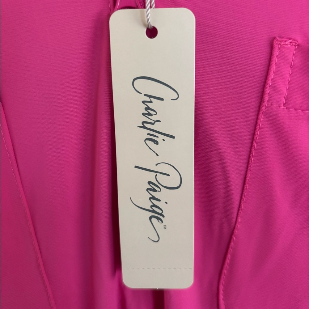 Charlie Paige Hot Pink Half-Zip Swim Coverup Dress - Picture 8 of 9